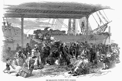 Emigrantes irlandeses embarcando para a América em Waterloo Docks, Liverpool, 1850 de Unbekannt