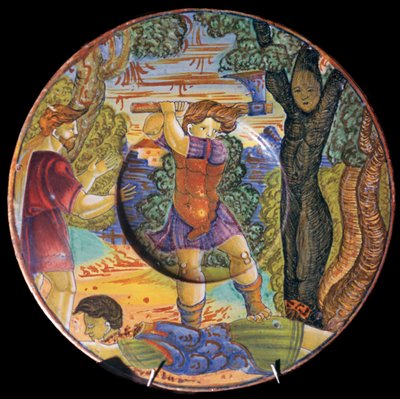 Prato de barro italiano, Erysichthon derrubando uma árvore no bosque de Ceres, século XVI de Unbekannt