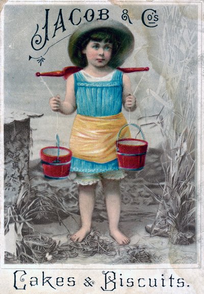 Jacob e Cos. Bolos e biscoitos, c1900s-c1920s. Postal de publicidade de Unbekannt