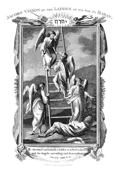 Jacobs sonha com anjos subindo e descendo a escada para o céu, c1808 de Unbekannt