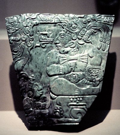Placa de jade mostrando um rei maia sentado, 400-800 de Unbekannt