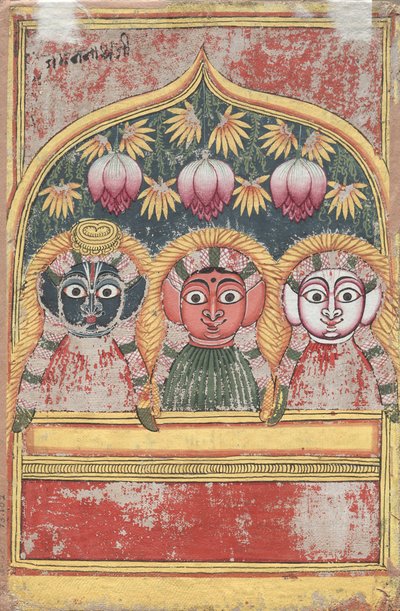 Jagannath, Subhadra e Balarama em um arco verso, século XVIII. de Unbekannt