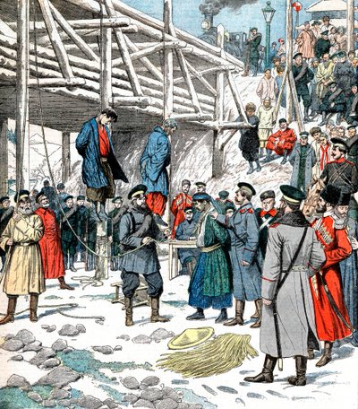 Espiões japoneses sendo enforcados, Guerra Russo-Japonesa, 1904-5 de Unbekannt