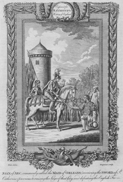 Joana d&39;Arc, comumente chamada de empregada doméstica de Orleans, recebendo a espada de Santa Catarina, c1787 de Unbekannt