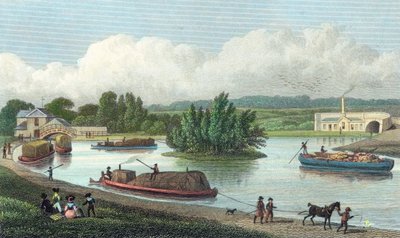 Junção do canal Regents na bacia de Paddington, Londres, 1828 de Unbekannt