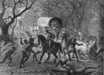 Kaffir Attack em um comboio inglês, c1880 de Unbekannt