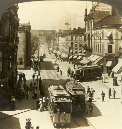 Karl Johan Street, WNW para o Palácio Real, Christiania, Noruega, c1905. de Unbekannt