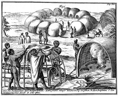 Khoikhoi cabanas e kraal, África do Sul, 1931 de Unbekannt