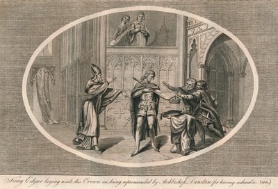 Rei Edgar deixando de lado sua coroa ao ser repreendido pelo arcebispo Dunstan, década de 1960 1793 de Unbekannt