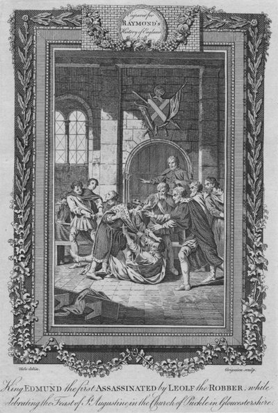 Rei Edmund o primeiro assassinado por Leolf the Robbe, c1787 de Unbekannt