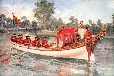 Rei George V e rainha Maria visitando Henly Regatta na barcaça estadual, 1912 de Unbekannt