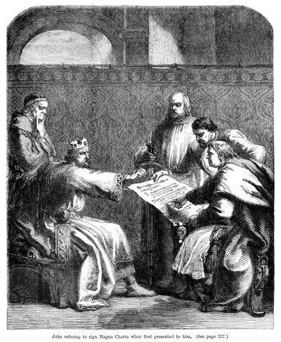 O rei João 1167-1216 se recusou a assinar a Carta Magna quando lhe foi apresentada pela primeira vez, 1215 de Unbekannt