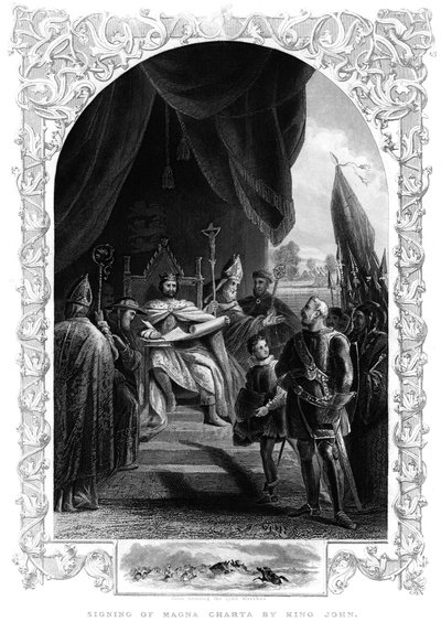 Rei João 1167-1216 assinando a Carta Magna em Runnymede, 1215 de Unbekannt