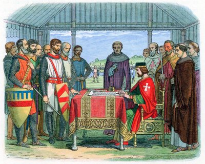 Rei João assinando a Carta Magna em Runnymede, Surrey, 15 de junho de 1215 1864 de Unbekannt