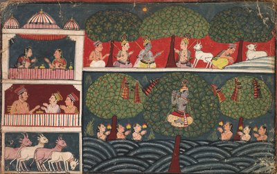 Krishna Roubando Roupas de Gopis, Página do Bhagavata Purana, c. 1650 de Unbekannt
