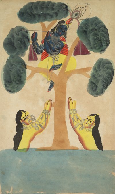 Krishna rouba as roupas das vaqueiras Gopis, de 1800. de Unbekannt