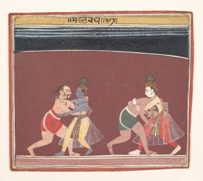 Krishna e Balarama lutam contra o rei maligno Kamsas Wrestlers ..., ca. 1650 de Unbekannt