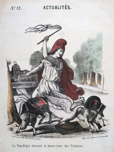 A República Perseguindo a Corte Inferior das Tuilleries, cartum alegórico, 1870-1871 de Unbekannt