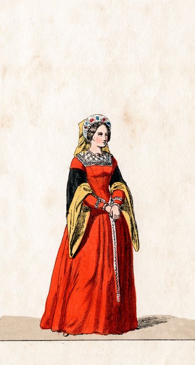 Lady-in-waiting, figurino para peça de Shakespeares, Henrique VIII, século XIX de Unbekannt