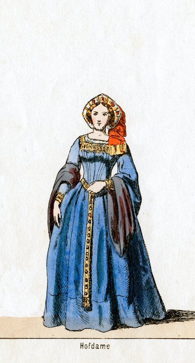 Lady-in-waiting, figurino para peça de Shakespeares, Henrique VIII, século XIX de Unbekannt