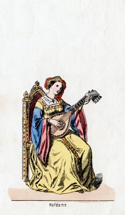 Lady-in-waiting, figurino para peça de Shakespeares, Henrique VIII, século XIX de Unbekannt