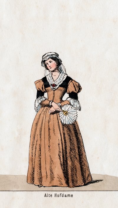 Lady-in-waiting, figurino para peça de Shakespeares, Henrique VIII, século XIX de Unbekannt