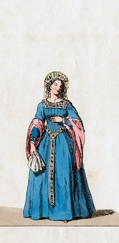 Lady-in-waiting, figurino para peça de Shakespeares, Henrique VIII, século XIX de Unbekannt