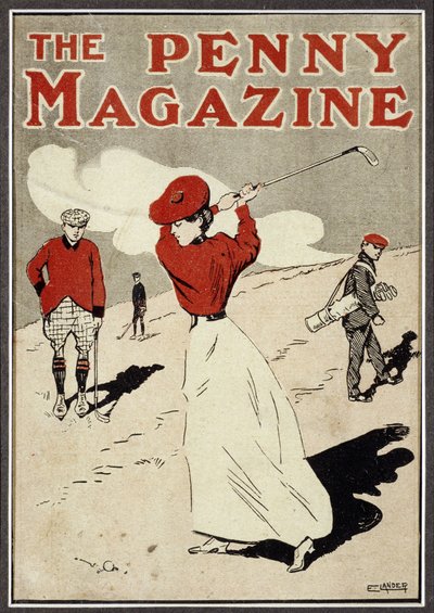 Lady golfista dando uma tacada na capa da 