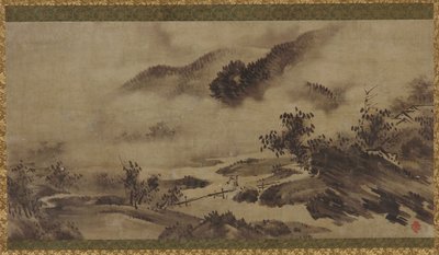 Paisagem: montanhas, neblina e riacho, período Edo, século XVIII. de Unbekannt