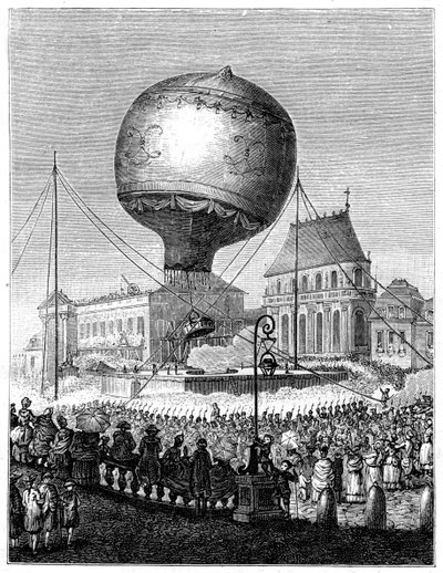 Lançamento de um balão de ar quente, final do século XVIII, 1885 de Unbekannt