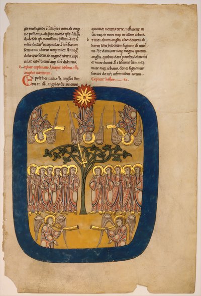 Folha de um manuscrito do Beatus: Angels Restrain the Four Winds..., ca. 1180. de Unbekannt
