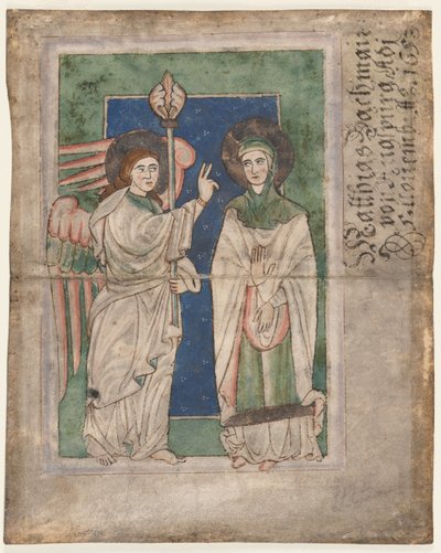Folha de um Saltério: Anunciação recto, Folha de um Saltério: Natividade verso, início de 1200. de Unbekannt