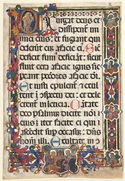 Folha de um Saltério com Fronteira Completa com Anunciação de Medalhões, SS. Jerome, Clare ..., 1475. de Unbekannt