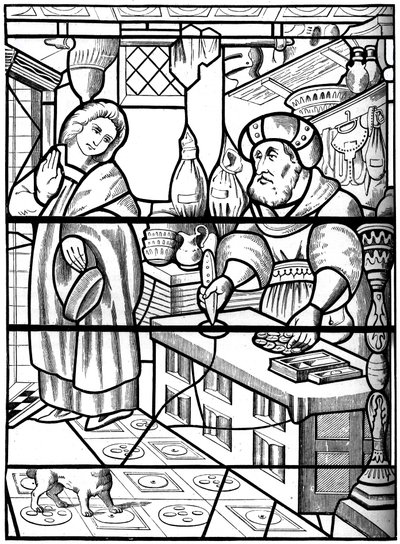 Lenda do judeu da Rue des Billettes, Paris, perfurando a bolacha sagrada com sua faca, século XIV, 18 de Unbekannt