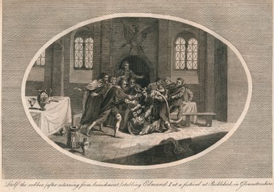 Leofa o ladrão esfaqueia Edmund I em um festival em Pucklekirk, Gloucestershire 946 1793 de Unbekannt