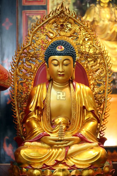 Leong San Buddhist Templo. Estátua de Buda Dourado. Singapura de Unbekannt