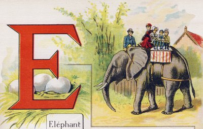 Letra E: Elefante. Gravura em "ABC L