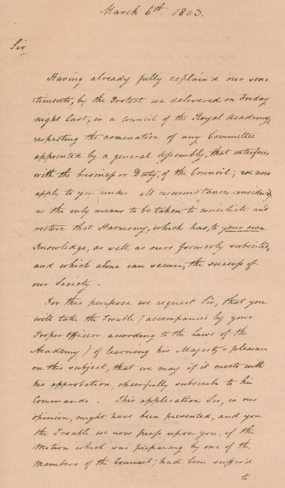 Carta a Benjamin West, Presidente da Academia Real, 1803 1904 de Unbekannt