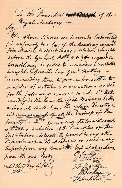 Carta a Benjamin West, Presidente da Academia Real, 1803 1904 de Unbekannt