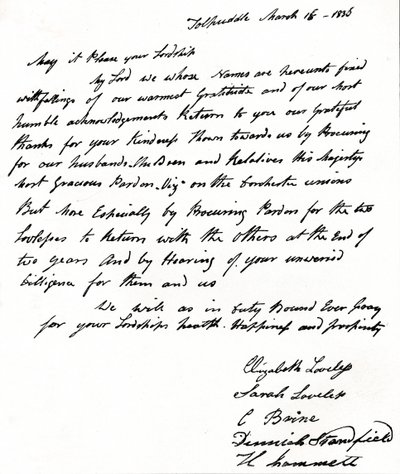 Carta escrita ao Secretário do Interior John Russell 1792-1878 pelas esposas dos Mártires de Tolpuddle, de Unbekannt