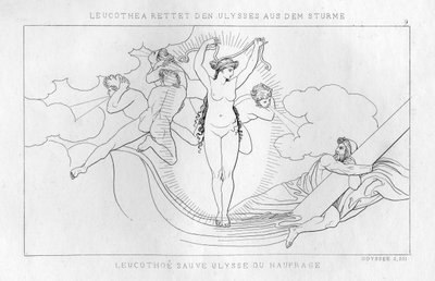 Leucothea, a divindade do mar, salva Ulisses na tempestade, c1833 de Unbekannt