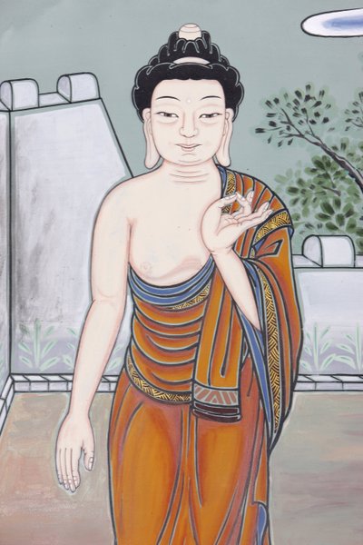 Vida de Buda O ministério O gesto do debate explicando os ensinamentos de Buda (Vitaka Mudra), Seul, Coree du Sud de Unbekannt