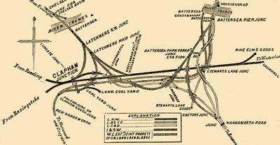 Linhas ferroviárias em Clapham Junction, c1878. de Unbekannt