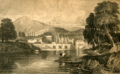 Ponte de Llangollen, farelo de Dinas do castelo, no rio Dee: Gales do Norte, século XIX. de Unbekannt