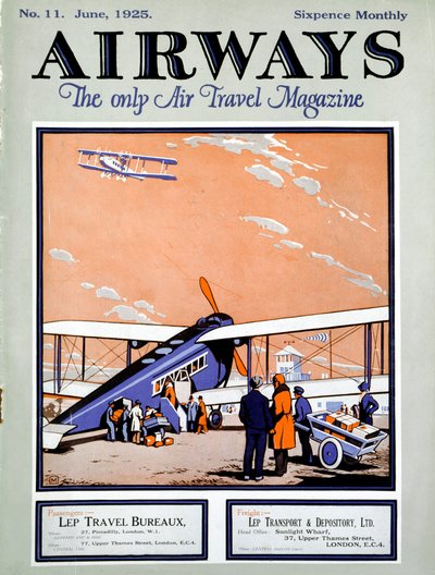 Carregando um biplano com passageiros e bagagem no Aeródromo de Croydon, Londres de Unbekannt