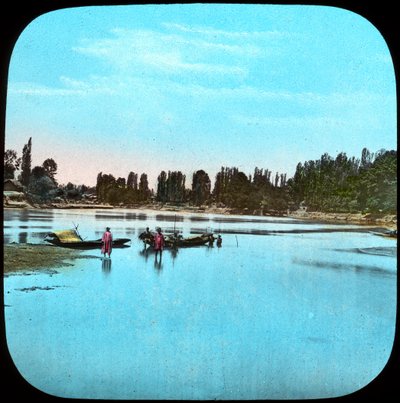 Olhando o Jhelum da ilha, Índia, final do século XIX ou início do século XX de Unbekannt
