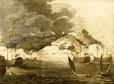 Lord Exmouths Fleet bombardeando a cidade de Argel, 1816. de Unbekannt