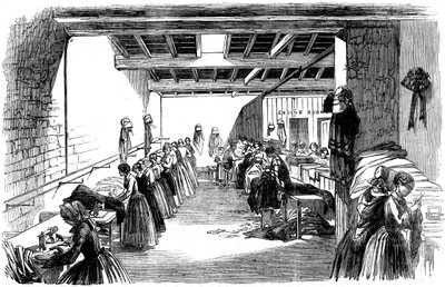 Sala de máquinas em uma fábrica de costura a vapor, 1854 de Unbekannt