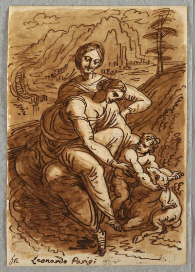 Madonna and Child com St. Anna and Lamb, após Leonardo de Unbekannt