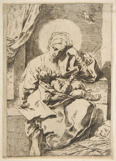 Madonna e criança com um pássaro, copie ao contrário depois de Cantarini, ca. 1635-1636 ou depois. de Unbekannt